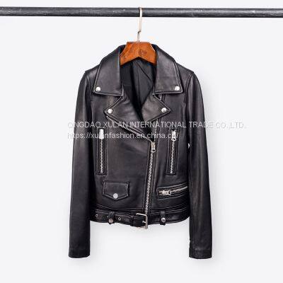 2021NEW FASHION LADIES' GENUINE LAMBSKIN LEATHER JACKET MOTORCYCLE JACKET photo-3