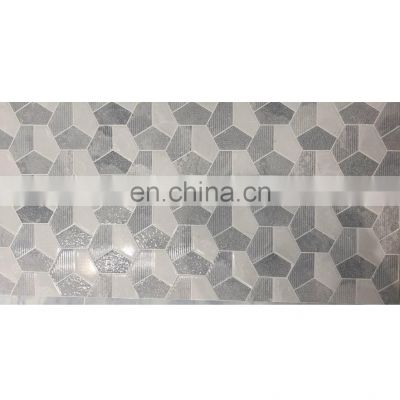 Foshan Best Quality Glazed Digital White and Grey Haxagon Design 300x600 motif wall tile for bathroom and kichen 2-B63004NF