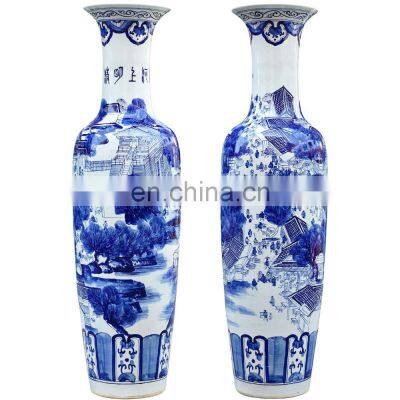 Hand painted blue and white interlock branch lotus decoration ceramic floor large vase