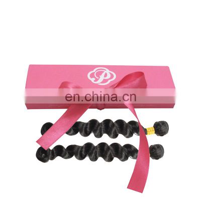 Custom printing human hair weave packaging bundle hair extension packaging boxes with ribbon handle