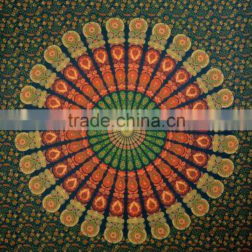 Indian Tapestry Cotton Multicolored Green Mandala Vintage Wall Hanging Tapestries Throw Bedsheet