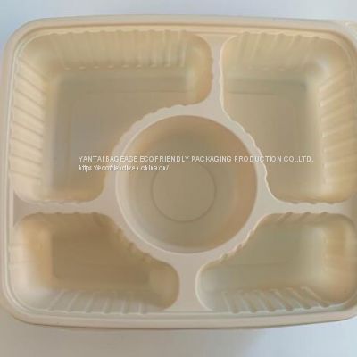 5 Compartment Lunch Box Disposable Plastic Food Container, biodegradable Fast Food Tray, disposable safety meat tray