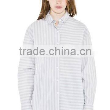 Woman's Loose-fit Shirt in Cotton Poplin With Vertical and Horizontal Patchwork Stripes and Asymmetric Hem