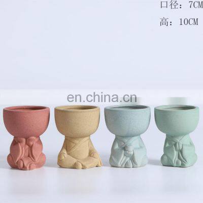 Amazon Hot Sale Head Shape Ceramic Flowerpot Plant Potted Pottery Ornaments Creative Cartoon Doll Succulent Flower Pot