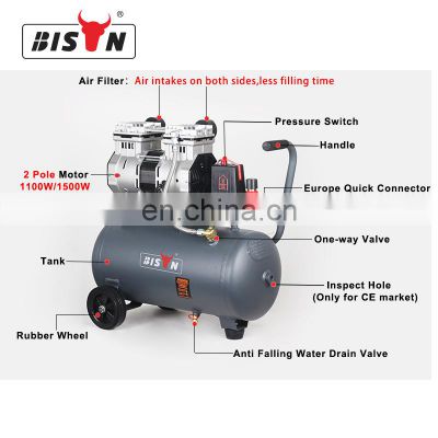 Bison China Low Noise 1500W 24L 8Bar Oil Free Piston Air Compressor Machines