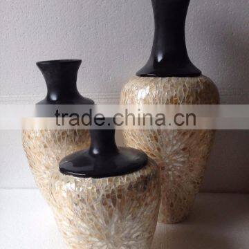 Best selling High quality Set of MODERN natural mother of pearl inlay with black lacquer vase from Vietnam