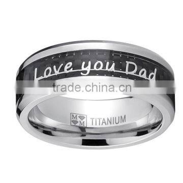 Father's Day Gift Love You Dad, Thank You Dad Titanium Ring Band With Carbon Fiber Inlay, Titanium Ring For Dad