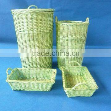 green laundry basket made of willow & woodchip without liner