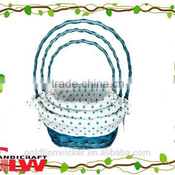 set of 3 willow & woodchip basket with handle and liner, fruit baskets,storage basket,wicker baskets