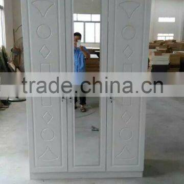 wardrobe 3 doors white color new design particle board wardrobe pvc coated