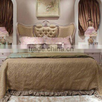 New French Rococo Style Purple Bedroom Furniture Set Wood High Back Full Leather Bed photo-2
