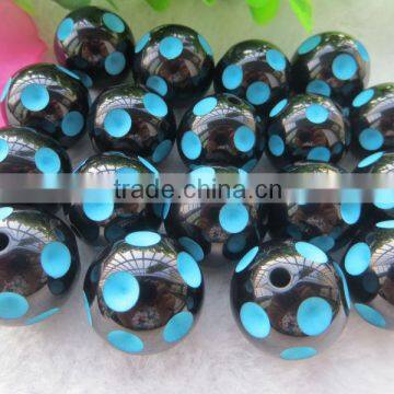 High quality 12mm to 24mm Wholesales Halloween Bead Black with Turquoise Resin Polka Dot Beads for Kids Chunky Necklace Jewerly