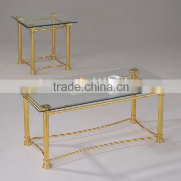 Modern Coffee Table/ Golden Tempered Glass Coffee Table and End Table