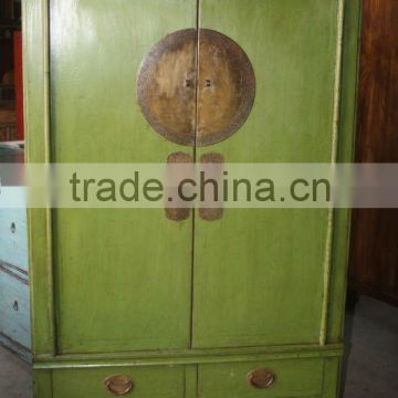 Chinese antique furniture pine wood green shanxi two door two drawer clothes cabinet