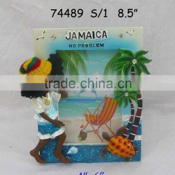 polyresin photo frame JAMAICA rasta palm tree and turtle design