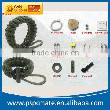 9" Paracord Bracelet Flint Rod Compass Fishing Kit
