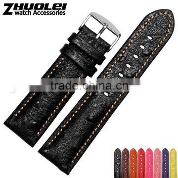 2015 New Arrival style 20|22mm genuine ostrich leather Men and women's leather Watch strap with pin buckle Wholesale 3PCS