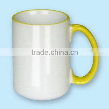 15 oz Two Tone Mug - Rim & Handle Yellow / Photo Mug / Sublimation Coated Mug