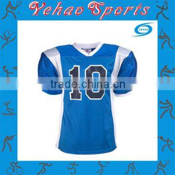 blue and white American football jersey with numbers