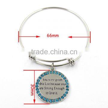 Extendible Wire Bracelet With Pave Circle Inspirational Engraved Disc photo-3