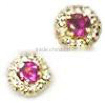 Gold Ear Ring With Diamond & Tourmaline