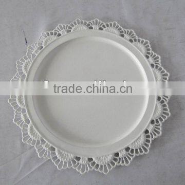 Vintage decorative white metal lace round tray