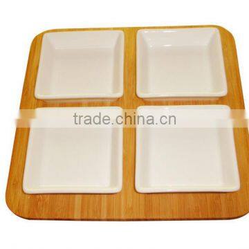 Sushi Square Bamboo Tray With 4 Dishes Serving Tray for Food photo-2