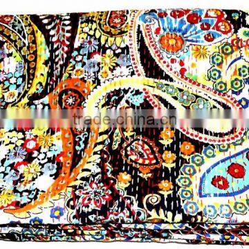 Indian Handmade Quilt Twin Kantha Bedspread Throw Cotton Blanket Jaipur