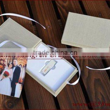 Linen USB Photo Stroage Gift Box With Elastic