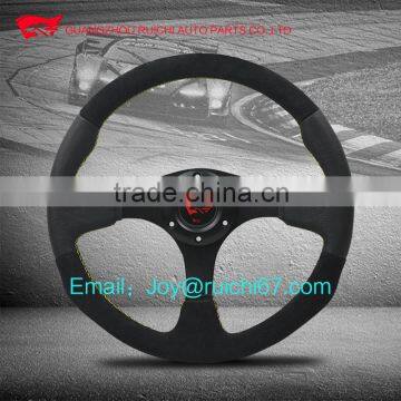 350mm PVC Leather/Black Spoke Deep Dish JDM Drifting Style 6-Bolt Steering Wheel