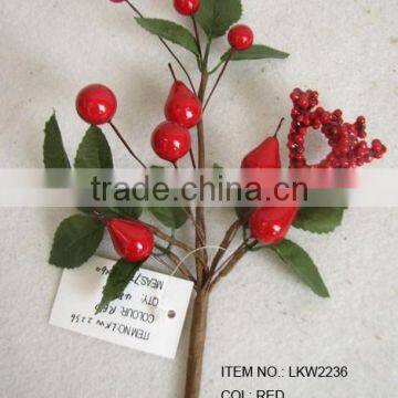 high quality newest special artificial holly leaf and foam red berry pick 10" branches pick decoration in christmas