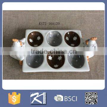 2016 New productstoneware ceramic cock design egg holder tray