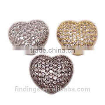 BJ3480 Brass beads with100pcs zircon,cz jewelry wholesale,heart beads,micro pave connector jewellery