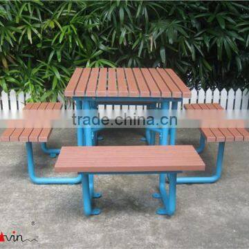 Powder coated metal and HDPE slats urban street furniture outdoor picnic table set