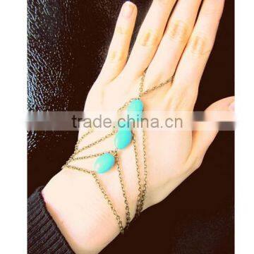 Trendy Boho Finger Ring Turquoise Harness Slave Chain Hand Bracelet