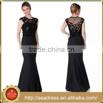 ABI-05 Sheer O-neck Floor Length Long Mother Dress with Sequins Appliques Cap Sleeves Mother of the Bride Dresses