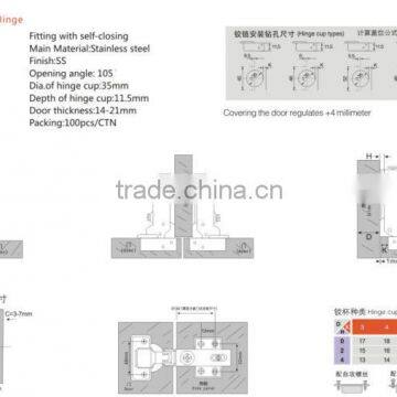 35mm Cup 105 Degree Hydraulic Stainless Steel Cabinet Hinge photo-2