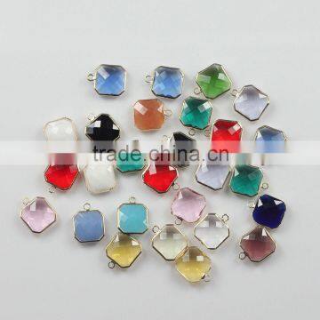 12mm Square Colorful Bulk Crystal Pendant Connector Faceted Stone Connectors for Jewelry Making