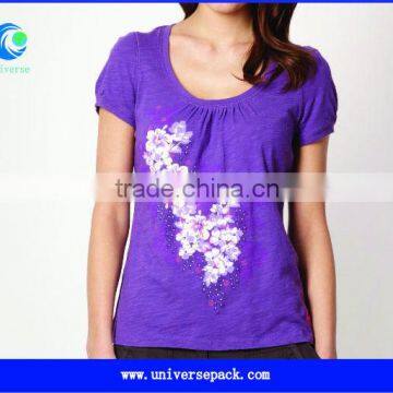 ladies t shirt screen printing with fabric cvc spandex