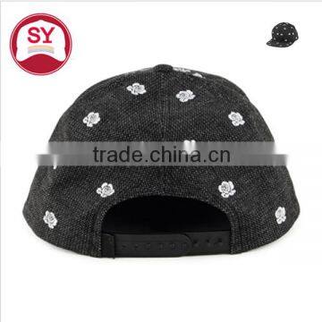 washed cotton 6 panel embroidery caps / fitted flat bill cap and hat with black