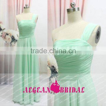 K125 one shoulder green chiffion a line floor length cheap chiffion bridesmaid dress