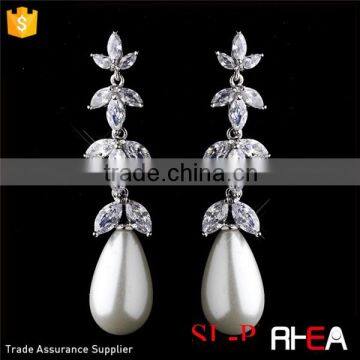 Factory Directly Wedding Pearls Earring Elegant Antique Silver Ivory Pearl Drop & Clear CZ Crystal Bridal Earrings