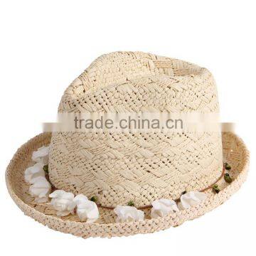 hot sale handmade corchet fashion paper straw unisex jazz fedora top hats