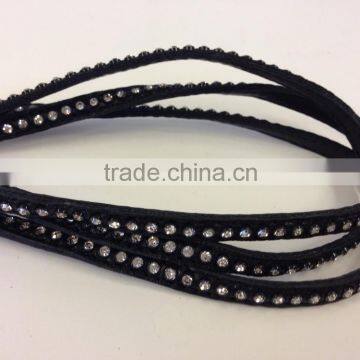 Flat leather with Studs -real nappa leather flat with cristal strass-6mm-black