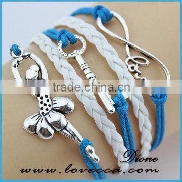 Lady fashion leather infinitely key engraved braided leather bracelets