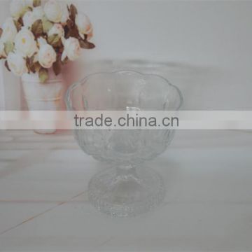 High Quality Transparent Stemmed Glass Container with Special Pattern