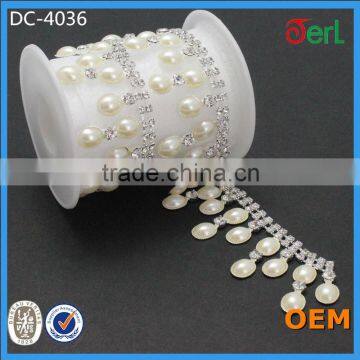 Clear Crystal Rhinestone Cup Pearl Chain,Rhinestone chain for Decorative