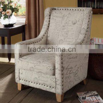 American style sofa chair rivet tufted wood frame armchair hotel fabric chair