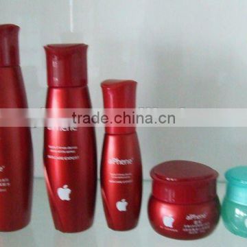 red cosmtic glass bottles set