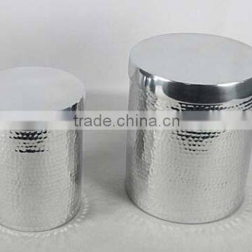 Aluminum Polished Hammered Jar , Silver Canister With Cap , Metal Silver Box, Coffee , Sugar , Tea Jar
